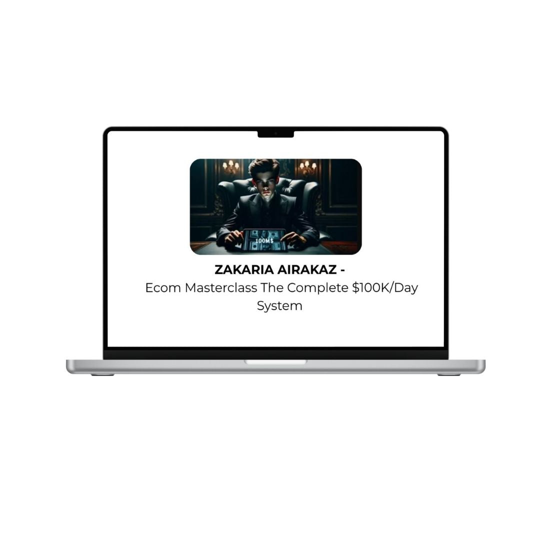 ZAKARIA AIRAKAZ Ecom Masterclass logo on a white background, promoting the complete $100K/Day System 2026 course by THE MEGACOURSES.