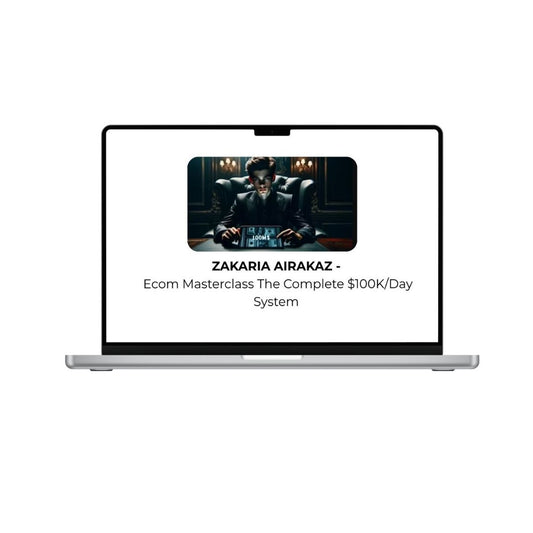ZAKARIA AIRAKAZ Ecom Masterclass logo on a white background, promoting the complete $100K/Day System 2026 course by THE MEGACOURSES.