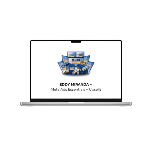 Eddy Miranda Meta Ads Essentials and Upsells course cover image, featuring branding and course title on a clean background.