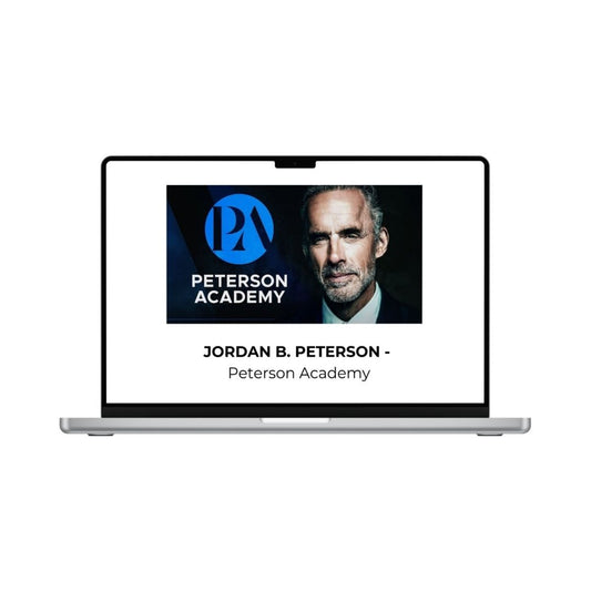 JORDAN B. PETERSON Peterson Academy course cover image with bold text on a dark background, featuring the THE MEGACOURSES brand logo.
