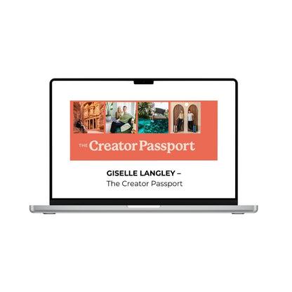 GISELLE LANGLEY The Creator Passport by THE MEGACOURSES, featuring a sleek design with branding elements and creative branding tools.