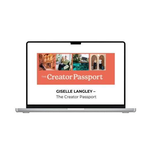 GISELLE LANGLEY The Creator Passport by THE MEGACOURSES, featuring a sleek design with branding elements and creative branding tools.