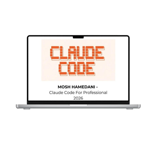 MOSH HAMEDANI Claude Code For Professional 2026 by THE MEGACOURSES, featuring a sleek digital interface and professional coding tools.