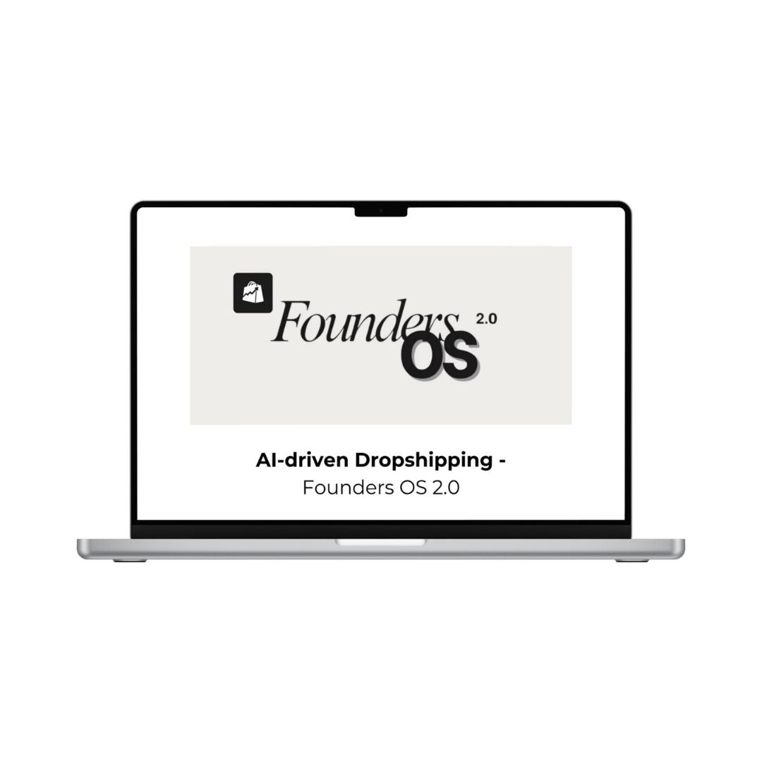 AI-driven dropshipping tool interface on Founders OS 2.0 by THE MEGACOURSES, showing dashboard with analytics and automation features.