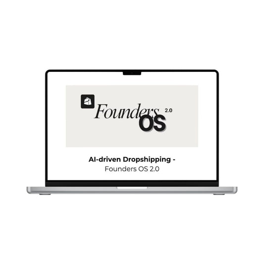 AI-driven dropshipping tool interface on Founders OS 2.0 by THE MEGACOURSES, showing dashboard with analytics and automation features.