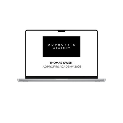 Image of the THOMAS OWEN ADPROFITS ACADEMY 2026 course logo by THE MEGACOURSES on a white background.