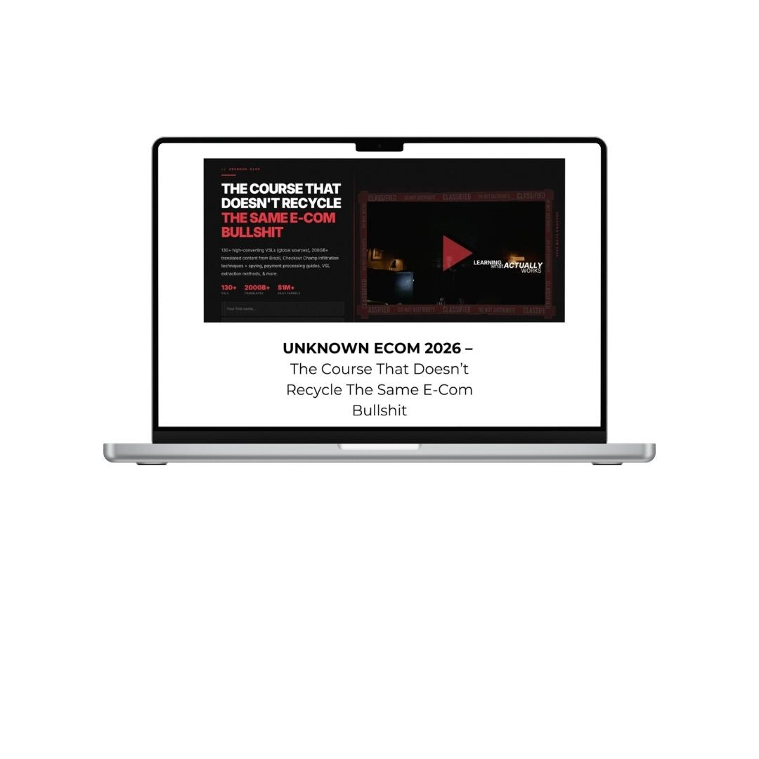 Austin Haugen Unknown Ecom 2026 course cover
Austin Haugen eCommerce course
Unknown Ecom online business training
