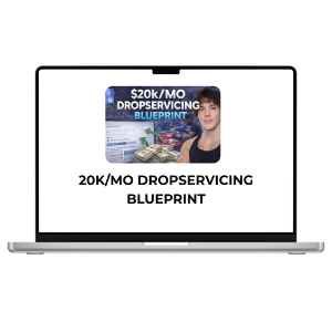 Step 2 of THE MEGACOURSES Dropservicing Blueprint showing a detailed flowchart for building a 20k/month online service business.